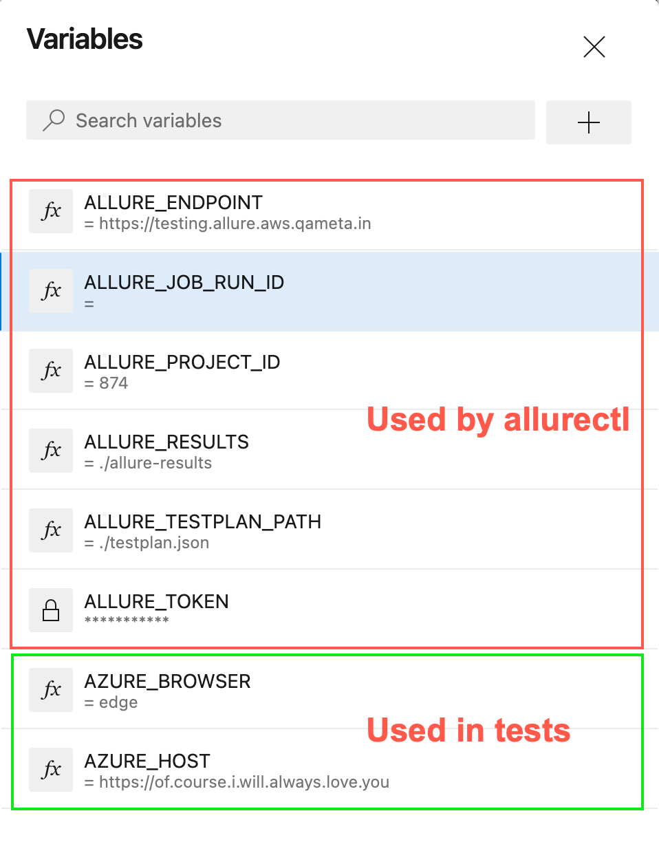 Azure add variables to the pipeline