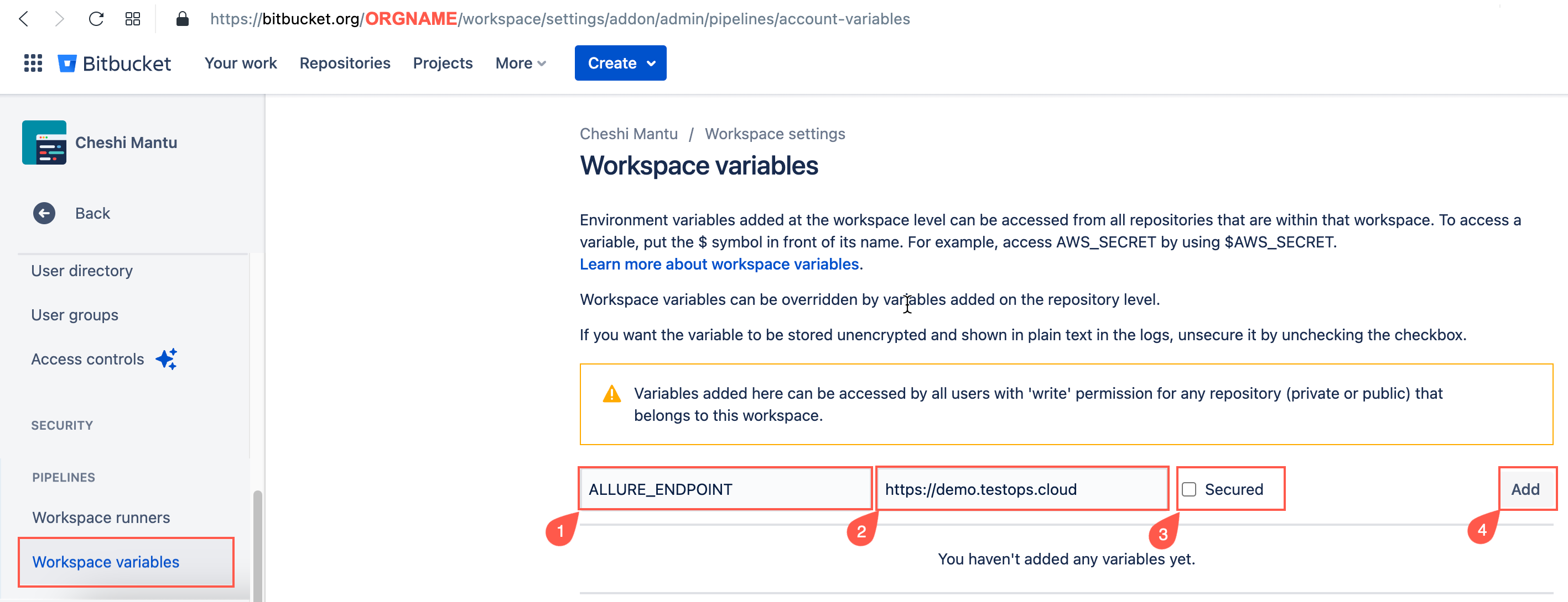 Add ALLURE_ENDPOINT to workspace vars
