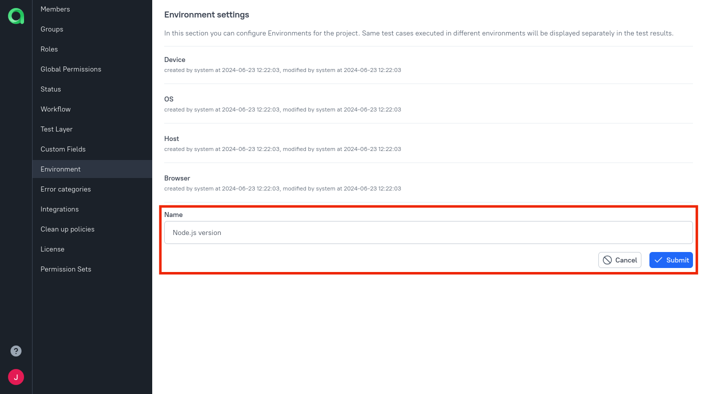 Environment variable names are added in the Administration settings.