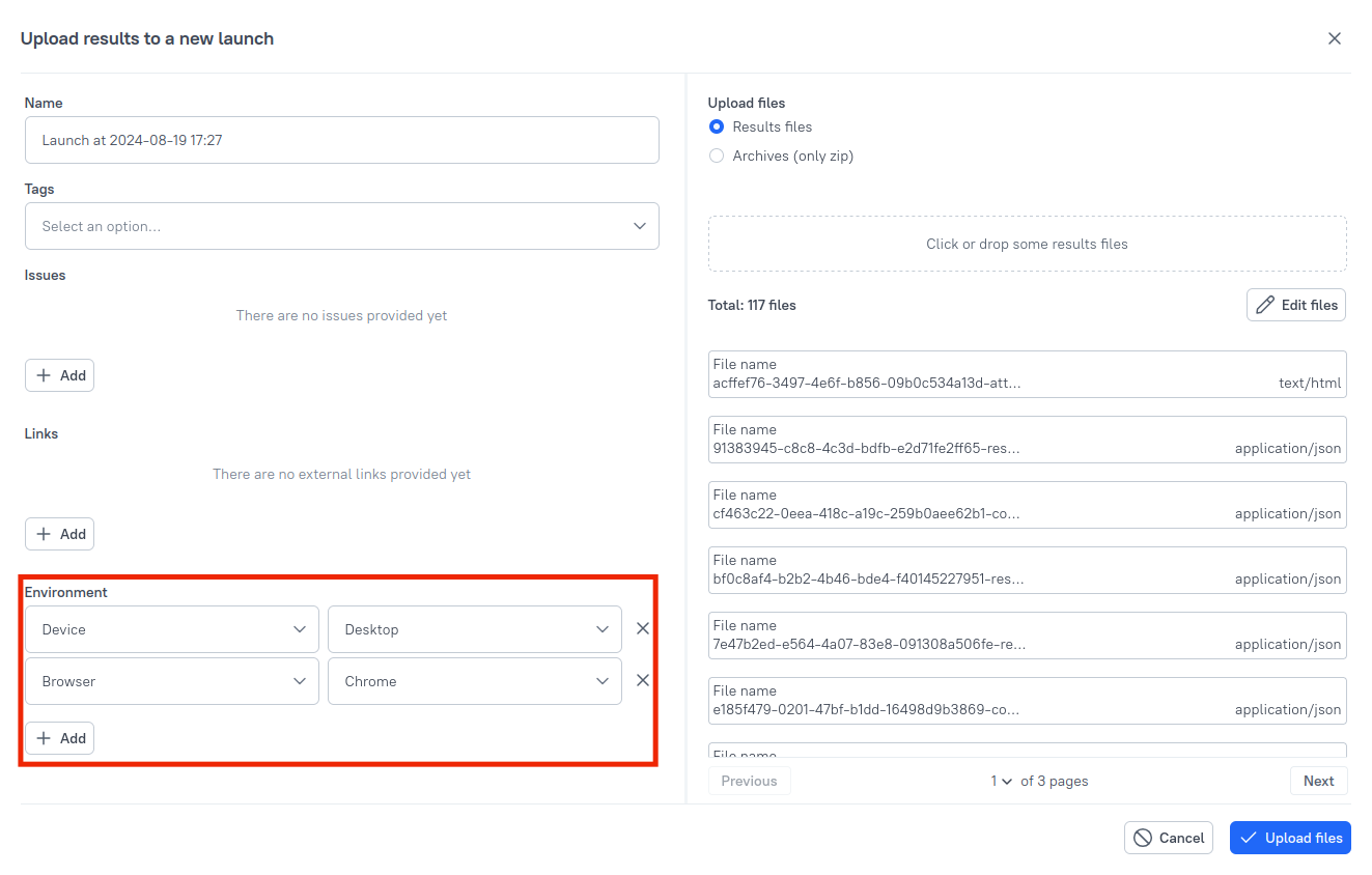 Environment variable can be specified when uploading test results.