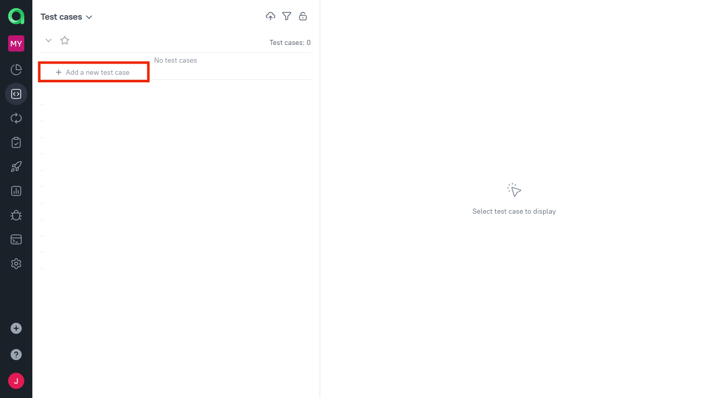 The field for creating new test case is at the top.