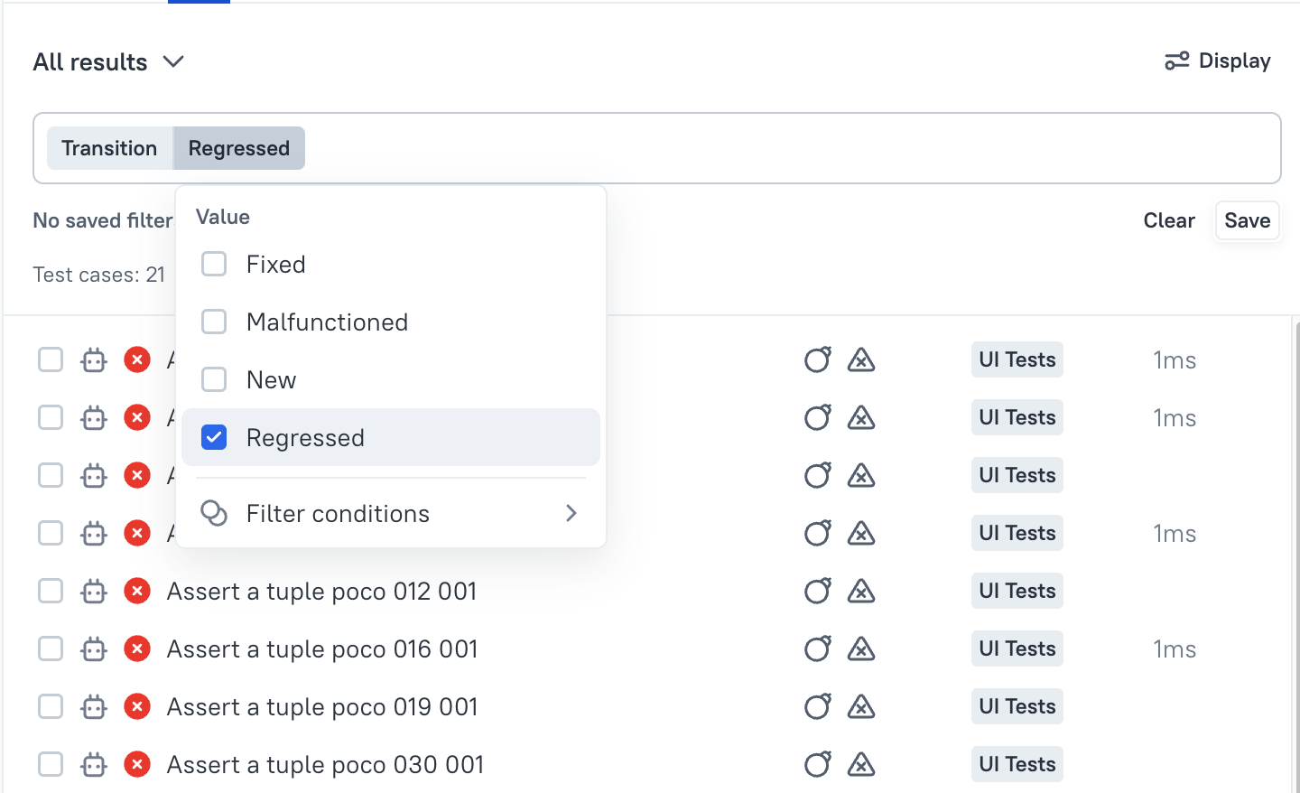 filtering transitions