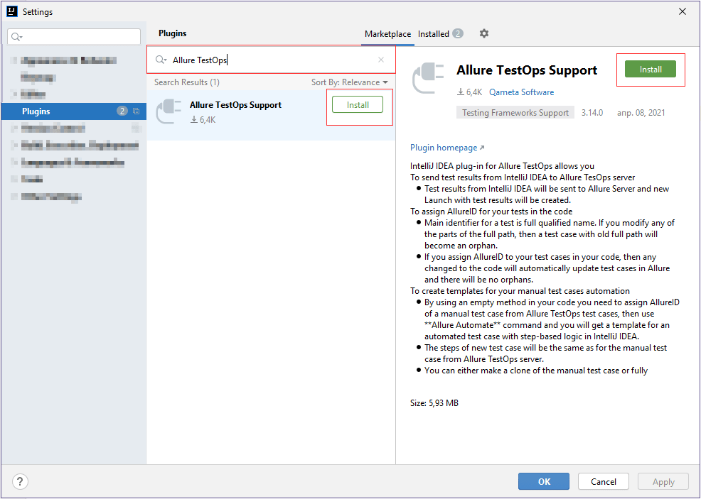 Install Allure TestOps plug-in