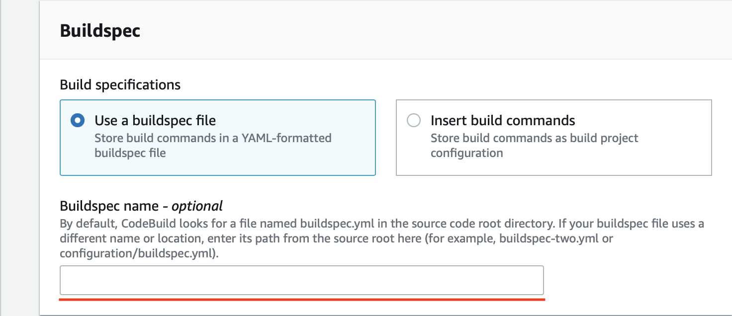 Specifying a custom builspec file name is optional.