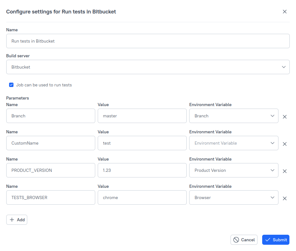 Multiple environment variables can be specified in the dialog.