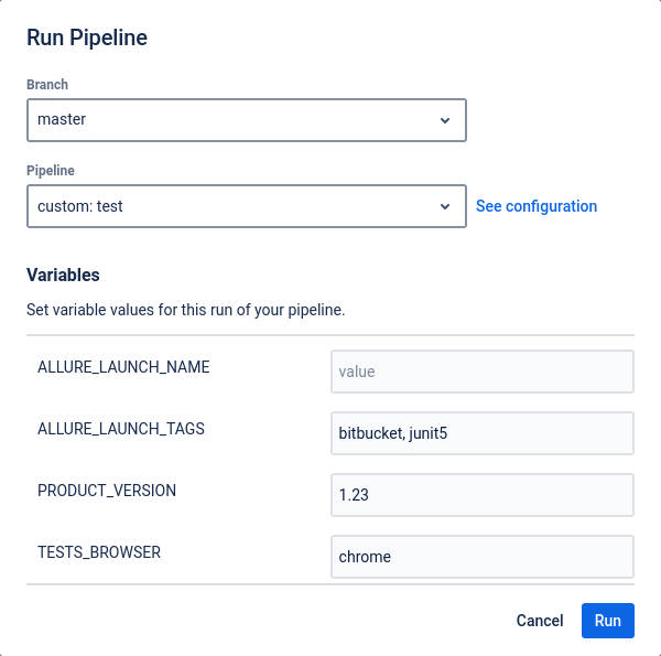 Environment variables are set via a field in the pipeline settings.