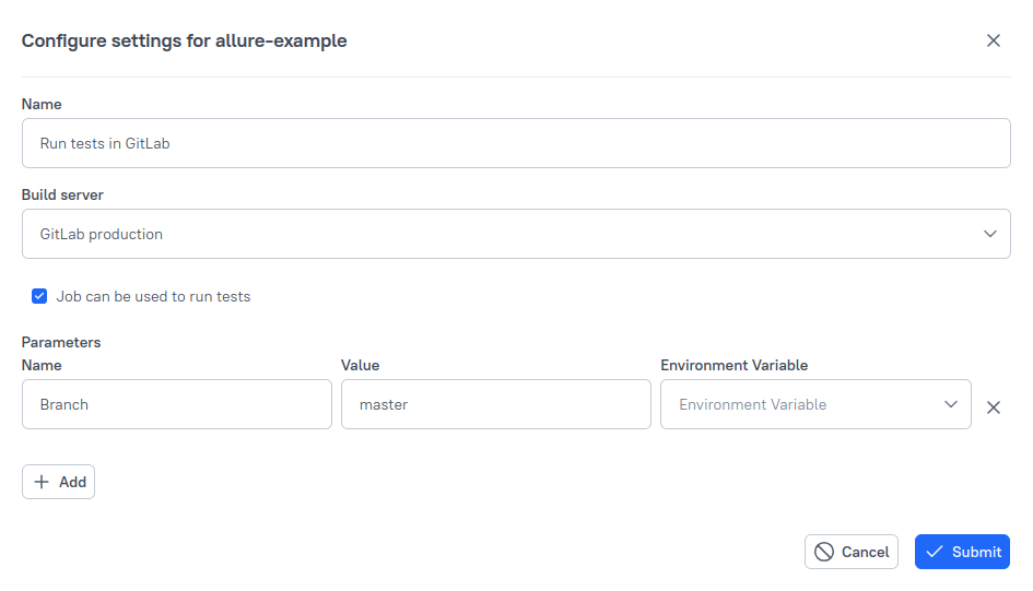 The dialog allows to set job settings.