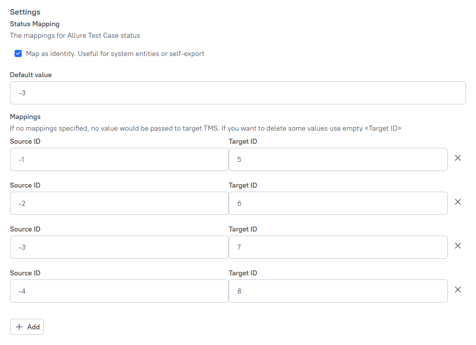 The dialog allows to add multiple mapping rows, each one with Source ID and Target ID.