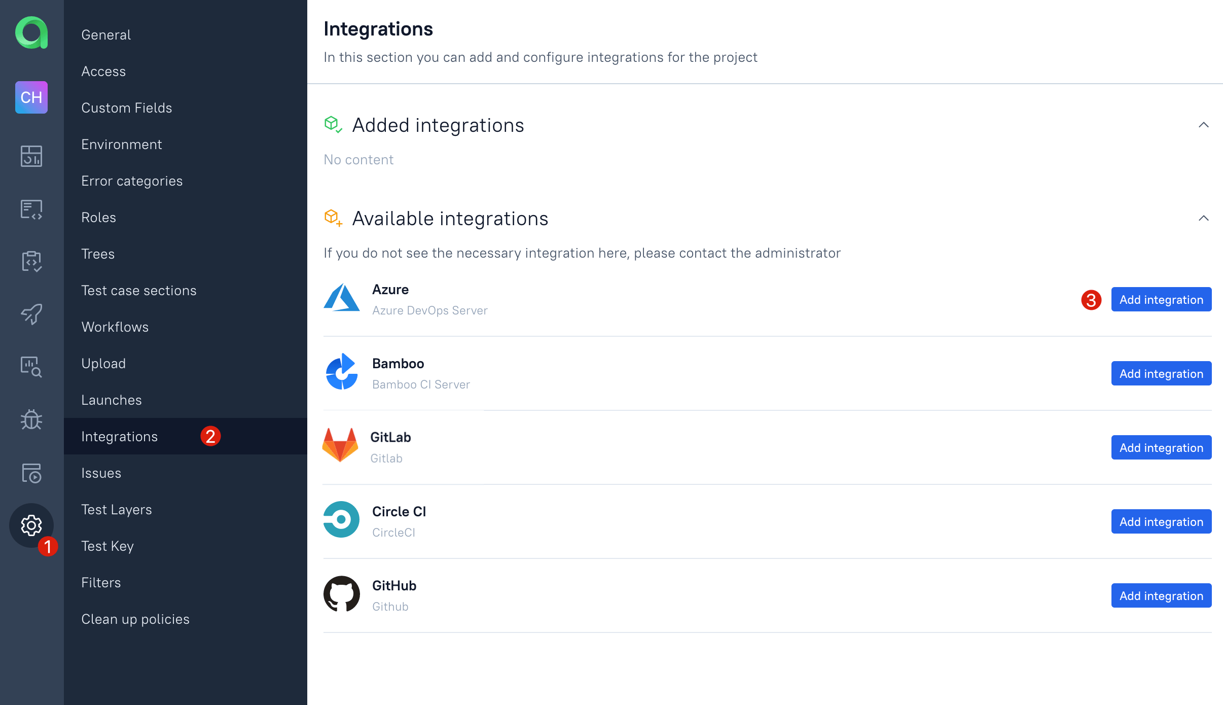Global settings - adding integration