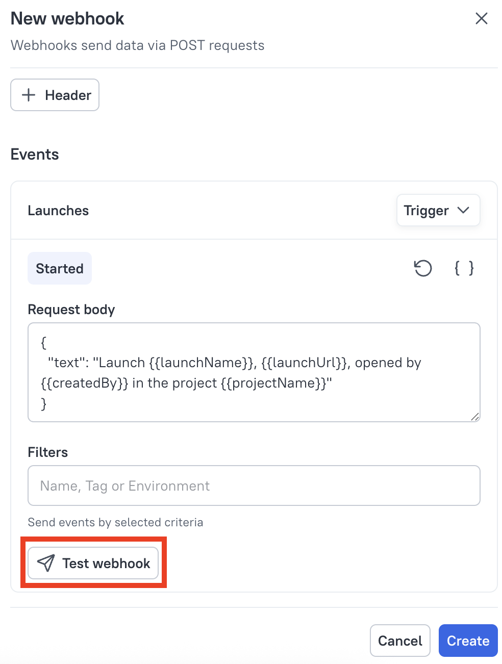 Testing a webhook