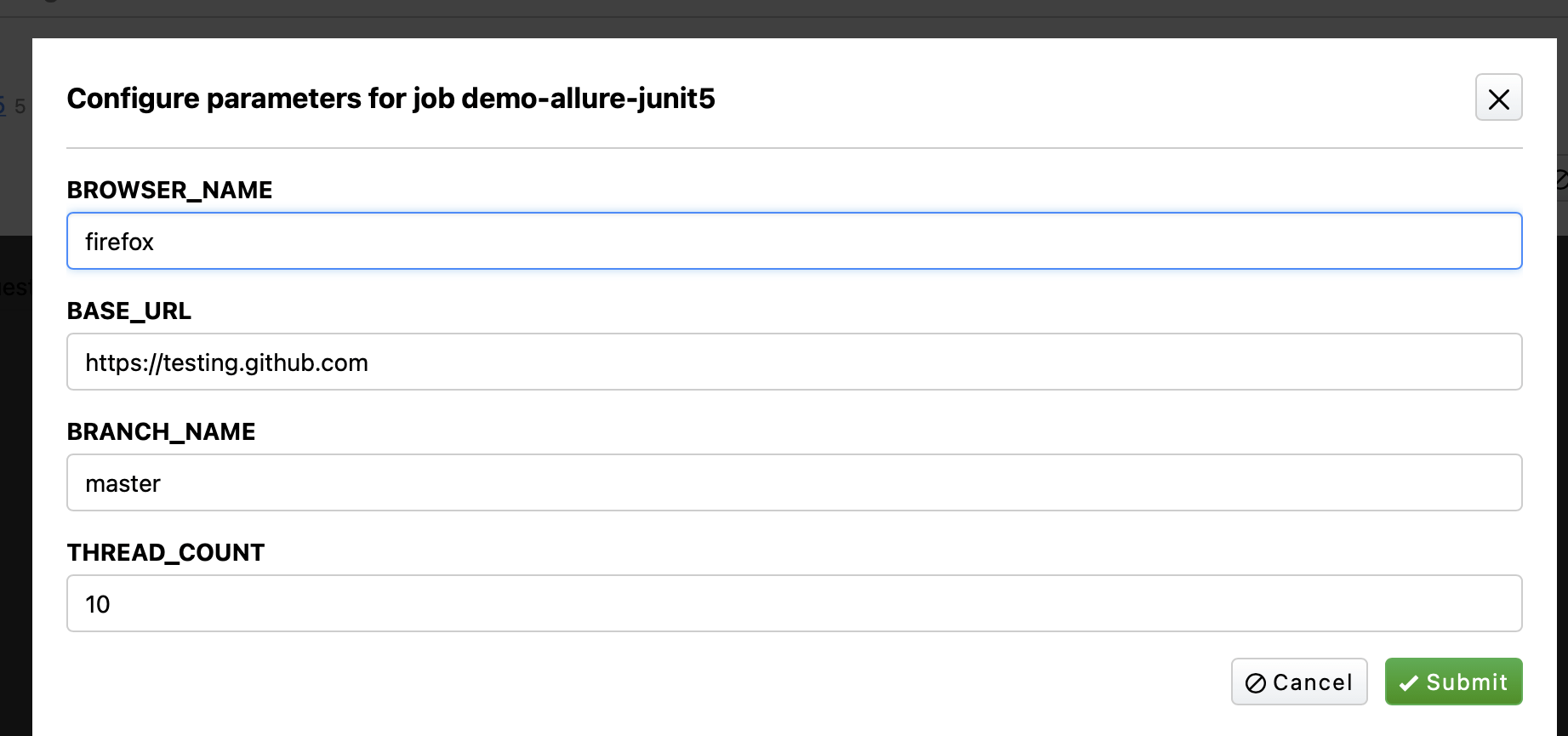 Job configuration