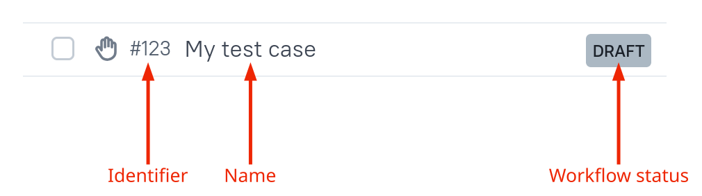 Basic properties of a test case are shown in a line.