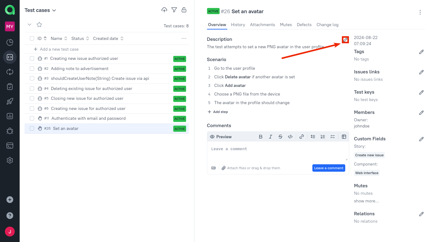 You can edit the test case attribute via UI.